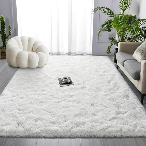 Cshidworld Area Rugs for Living Room Bedroom, 5x8 Ultra Soft Comfy Fluffy Thickened Memory-Foam Indoor Carpets, Modern Aesthetic Minimalist Carpet for Teen Adults Apartment Bedroom Home Decor, White