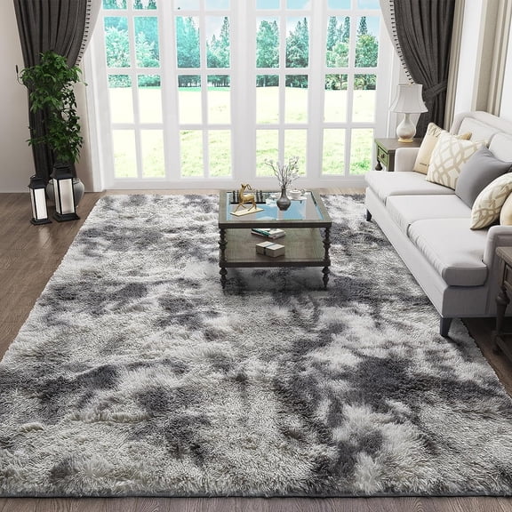 Cshidworld Area Rugs for Living Room Bedroom, 6x9 Ultra Soft Comfy Fluffy Thickened Memory-Foam Indoor Carpets, Modern Carpet for Teen Adults Apartment Bedroom Home Decor, Tie-Dyed Dark Grey
