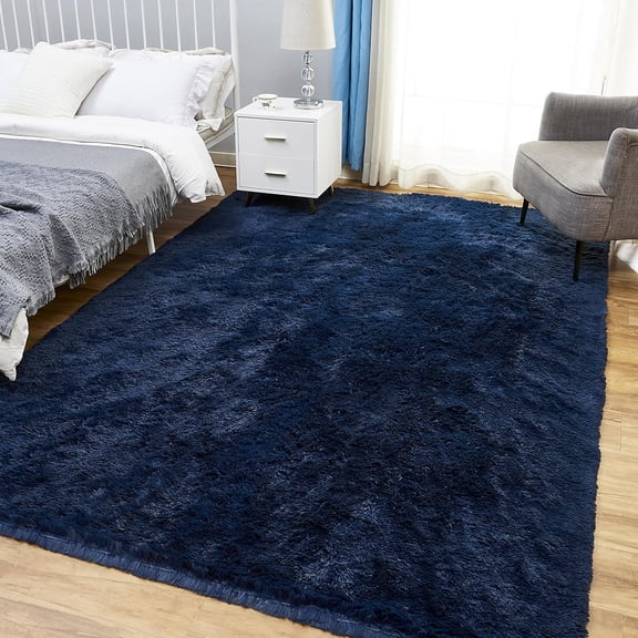 Area Rugs for Living Room Bedroom, 8x10 Feet Navy Blue Soft Fluffy Shaggy Rug, Large Indoor Floor Carpet for Kids Girls and Boys, Nursery Rooms Home Dorm Decor Aesthetic