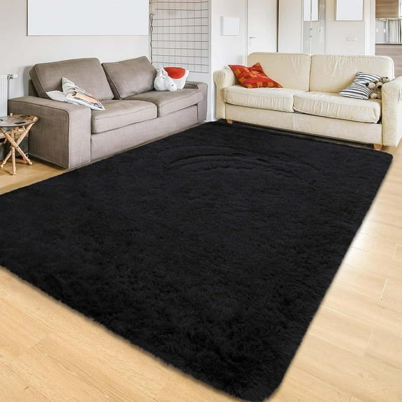 Cshidworld Area Rugs for Living Room Bedroom, 8x10 Ultra Soft Comfy Fluffy Thickened Memory-Foam Indoor Carpets, Modern Minimalist Carpet for Teen Adults Apartment Bedroom Home Decor, Black