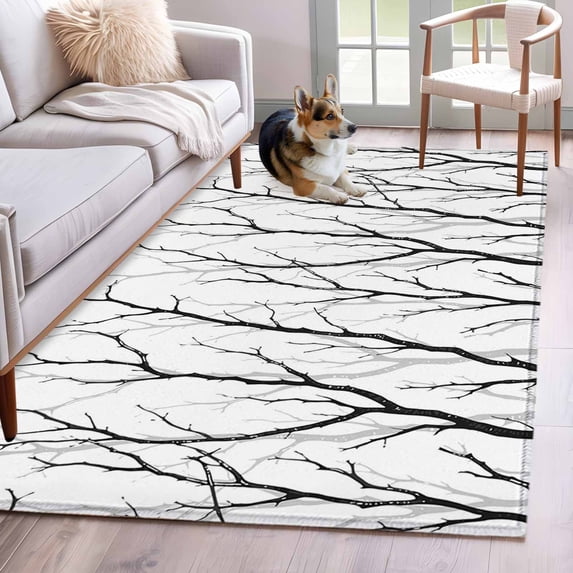 Area Rugs for Living Room Bedroom, Black Branches 4'x6' Rug Washable Carpet Runner Indoor Outdoor, Modern Abstract Art Forest Silhouettes Non Slip Accent Floor Mats Rug for Kitchen, Office
