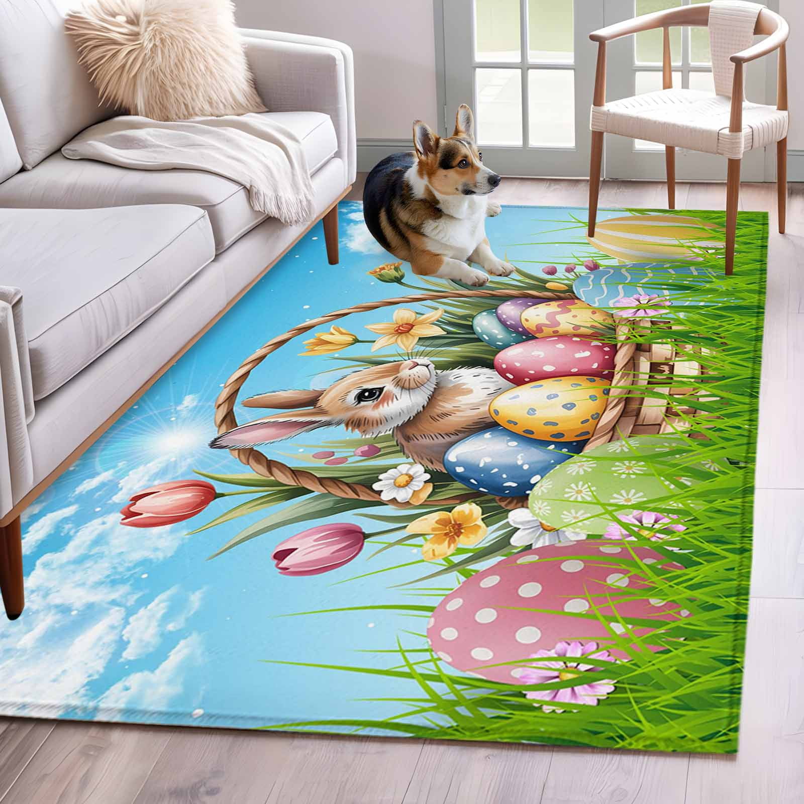 Easter Colors Rag Rug Area Rugs for Living Room Bedroom, Blue Green Easter 4'x6' Rug Washable ...