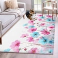 thumbnail image 1 of Area Rugs for Living Room Bedroom, Blue Pink Flowers 4'x6' Rug Washable Carpet Runner Indoor Outdoor, Spring Garden Floral Watercolor Non Slip Accent Floor Mats Rug for Kitchen, Office, 1 of 8