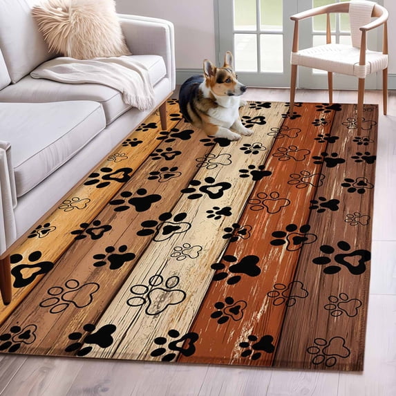 Area Rugs for Living Room Bedroom, Burnt Orange Brown 4'x6' Rug Washable Carpet Runner Indoor Outdoor, Farmhouse Dog Paw Vintage Non Slip Accent Floor Mats Rug for Kitchen, Office