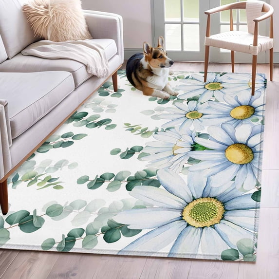 Area Rugs for Living Room Bedroom, Daisy Eucalyptus 4'x6' Rug Washable Carpet Runner Indoor Outdoor, Farmhouse Weeping Botanical Non Slip Accent Floor Mats Rug for Kitchen, Office