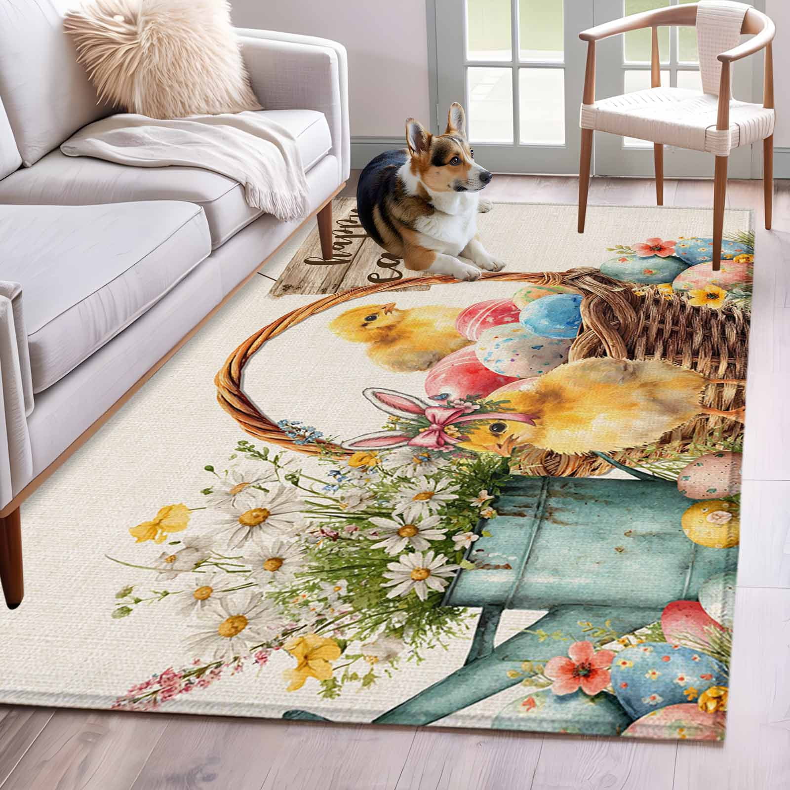 Chicken Area Rug Area Rugs for Living Room Bedroom, Easter Chicken 4'x6' Rug Washable ...