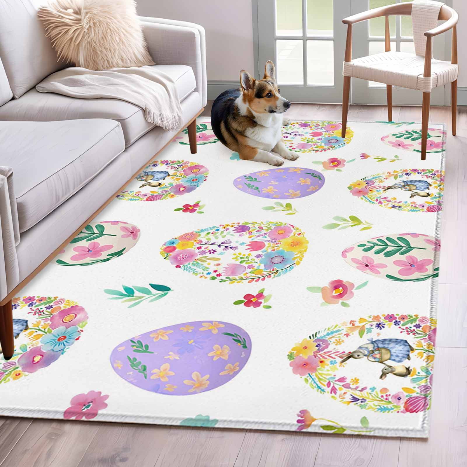 Easter Colors Rag Rug Area Rugs for Living Room Bedroom, Easter Colorful Eggs 4'x6' Rug ...