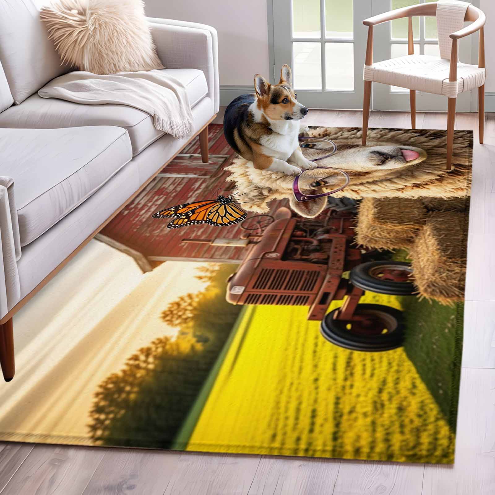 Area Rugs for Living Room Bedroom, Farm Sheep 4'x6' Rug Washable Carpet ...