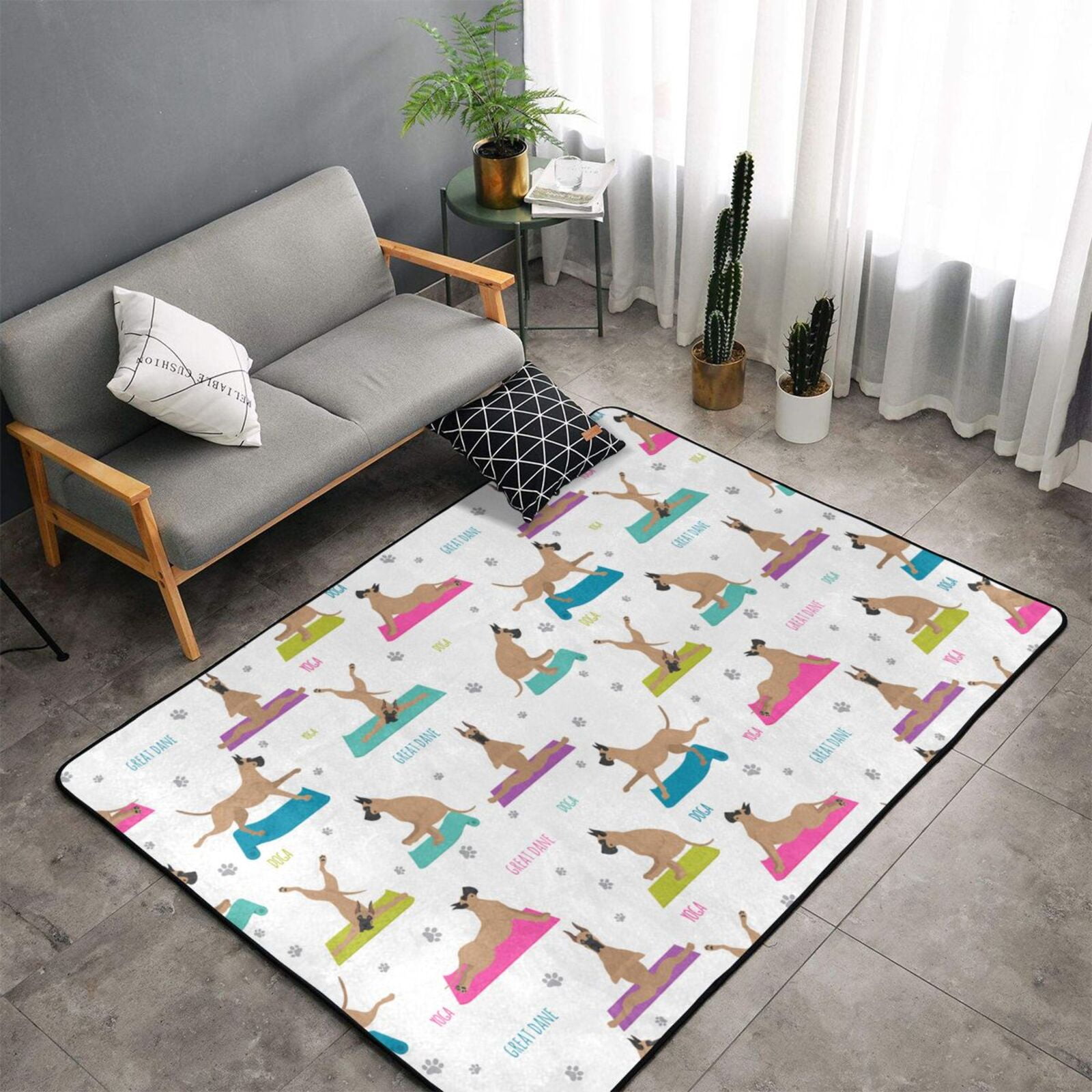 Area Rugs for Living Room Bedroom, Great dane Yoga dogs funny Indoor