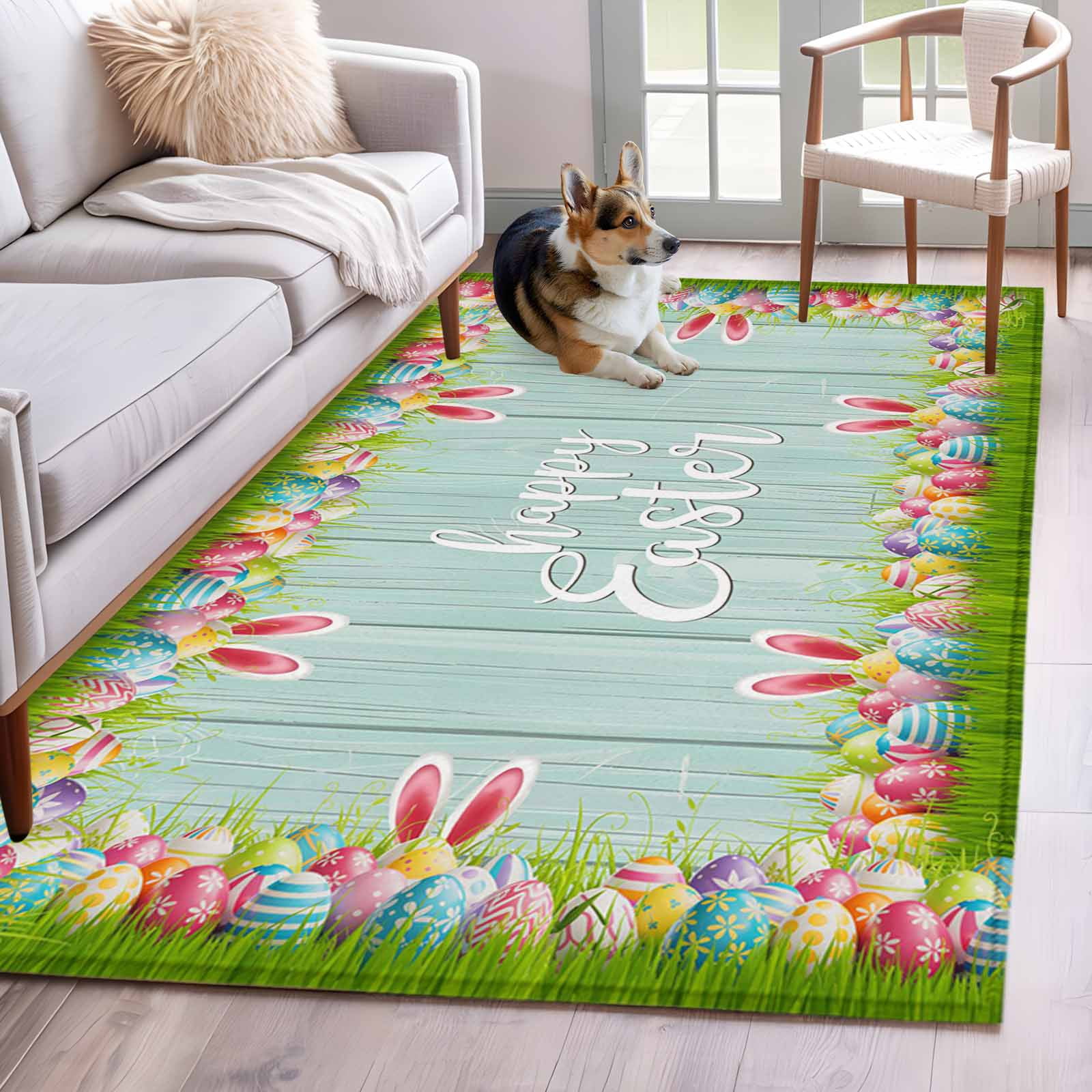 Easter Colors Rag Rug Area Rugs for Living Room Bedroom, Happy Easter 4'x6' Rug Washable ...