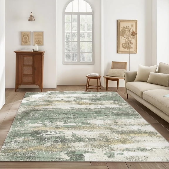Area Rugs For Living Room Bedroom, Modern Abstract Machine Washable Large Sage Green Rug Soft Rug, Floor Carpet With Non Slip Backing For Dining Room 1x2ft