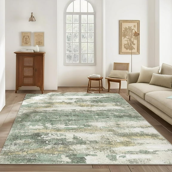 Area Rugs For Living Room Bedroom, Modern Abstract Machine Washable Large Sage Green Rug Soft Rug, Floor Carpet With Non Slip Backing For Dining Room 5x6ft