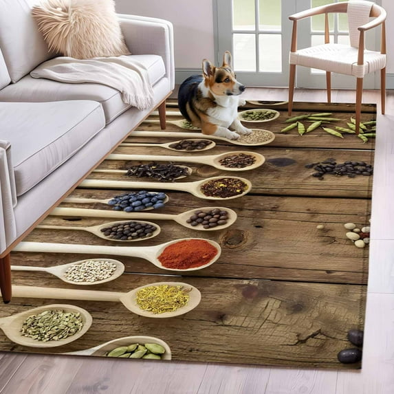 Area Rugs for Living Room Bedroom, Modern Cooking 4'x6' Rug Washable Carpet Runner Indoor Outdoor, Farmhouse Country Wooden Grain Non Slip Accent Floor Mats Rug for Kitchen, Office