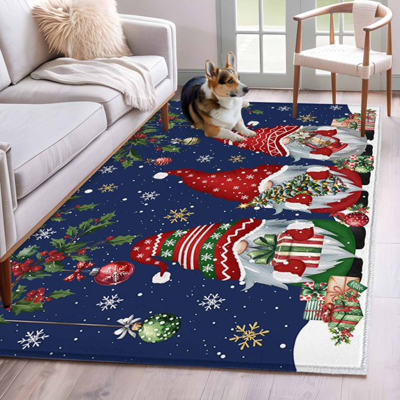 Area Rugs for Living Room Bedroom, Navy Blue Gnomes Christmas 4'x6' Rug Washable Carpet Runner Indoor Outdoor, Xmas Ball Gifts Snowflake Non Slip Accent Floor Mats Rug for Kitchen, Office