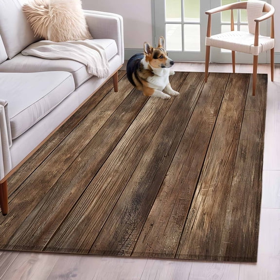 Area Rugs for Living Room Bedroom, Old Wooden Board 4'x6' Rug Washable Carpet Runner Indoor Outdoor, Country Farmhouse Wooden Planks Brown Non Slip Accent Floor Mats Rug for Kitchen, Office