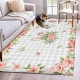 thumbnail image 1 of Area Rugs for Living Room Bedroom, Pink Floral Easter 4'x6' Rug Washable Carpet Runner Indoor Outdoor, Spring Flowers Grey Plaid Pastoral Non Slip Accent Floor Mats Rug for Kitchen, Office, 1 of 8
