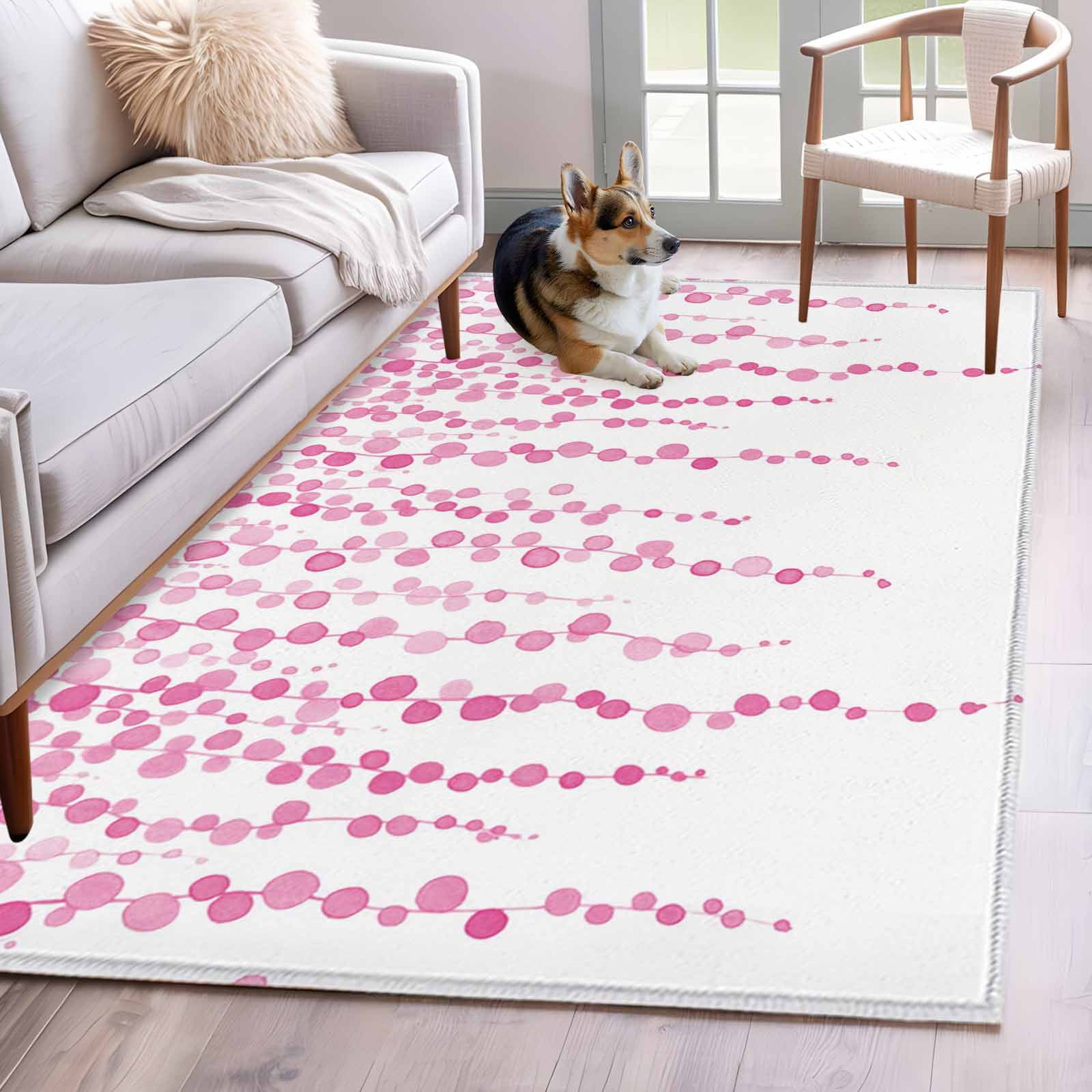 Area Rugs for Living Room Bedroom, Pink Polka Dots 4'x6' Rug Washable Carpet Runner Indoor Outdoor, Vintage Abstract Art Watercolor Non Slip Accent Floor Mats Rug for Kitchen, Office
