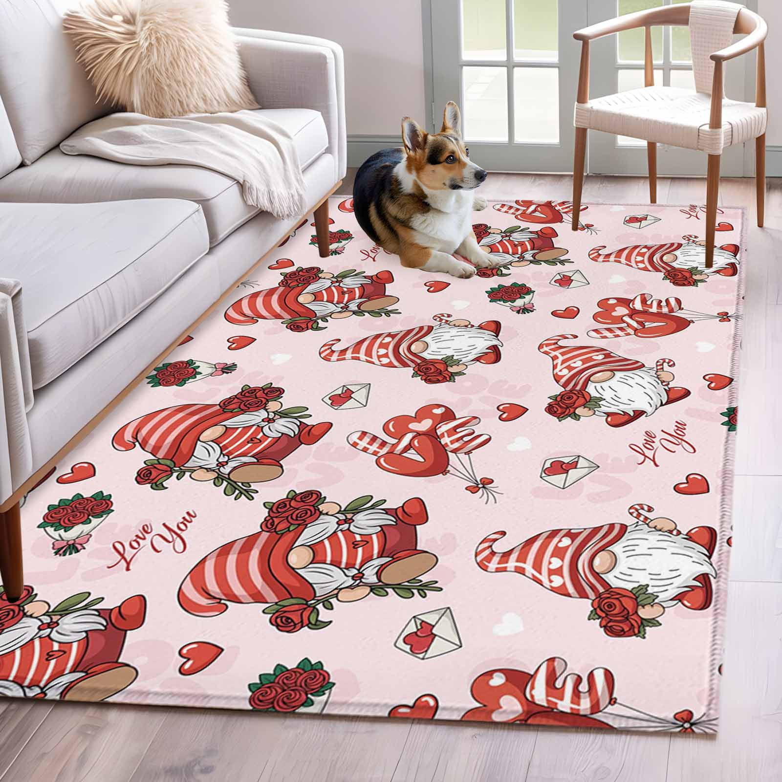 Handmade Rug Cute Area Rugs for Living Room Bedroom, Pink Valentine's Day 4'x6' Rug ...