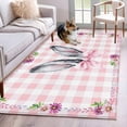 thumbnail image 1 of Area Rugs for Living Room Bedroom, Spring Easter 4'x6' Rug Washable Carpet Runner Indoor Outdoor, Cute Rabbits Ears Bow Daisy Floral Pink Plaid Non Slip Accent Floor Mats Rug for Kitchen, Office, 1 of 8