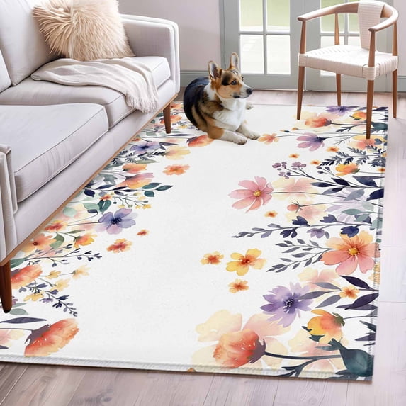 Area Rugs for Living Room Bedroom, Spring Floral 4'x6' Rug Washable Carpet Runner Indoor Outdoor, Elegant Flowers Farmhouse Botanical Non Slip Accent Floor Mats Rug for Kitchen, Office