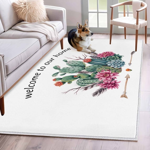 Area Rugs for Living Room Bedroom, Tropical Plants 4'x6' Rug Washable Carpet Runner Indoor Outdoor, Country Summer Botanical Cactus Plants Non Slip Accent Floor Mats Rug for Kitchen, Office