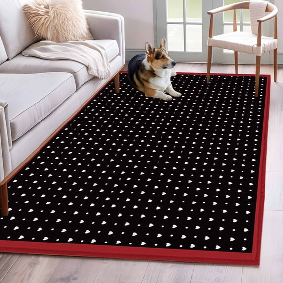 Area Rugs for Living Room Bedroom, Valentine's Day 4'x6' Rug Washable Carpet Runner Indoor Outdoor, Black White Love Heart Modern Art Non Slip Accent Floor Mats Rug for Kitchen, Office