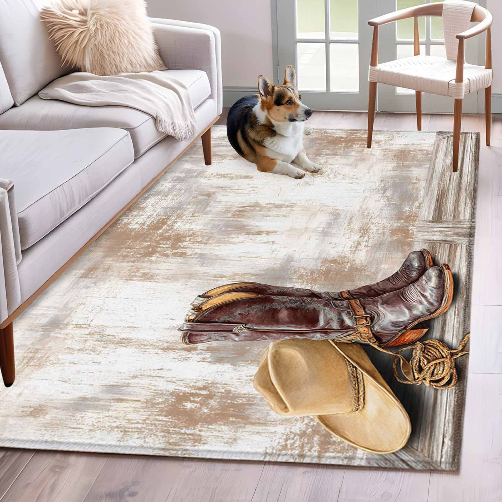 Area Rugs for Living Room Bedroom, Western Cowboy Boots 4'x6' Rug ...