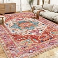 thumbnail image 1 of Area Rugs for Living Room Bedroom, Yamaziot 5'x7' Washable Rug Vintage Boho Throw Rug, Non-Slip Faux Wool Medallion Distressed Floor Mat Carpet with Rubber Backing, Pink, 1 of 10