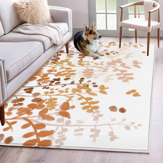 Area Rugs for Living Room Bedroom, Yellow Leaves 4'x6' Rug Washable Carpet Runner Indoor Outdoor, Summer Botanical Non Slip Accent Floor Mats Rug for Kitchen, Office