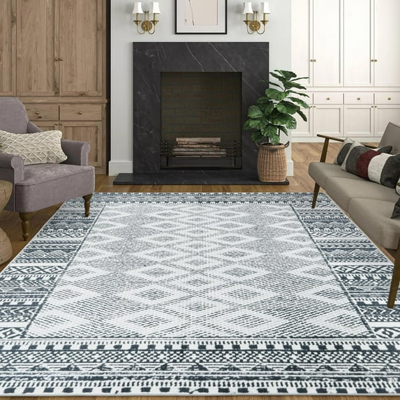 Area Rugs For Living Room Dark Grey Dining Room Rugs For Under Table Washable Neutral Area Rugs Low-Pile Ultra-Thin Distressed Entryway Rugs Indoor Throw Carpet For Bedroom Nursery