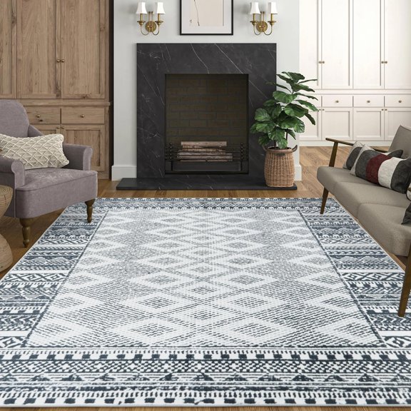 Area Rugs For Living Room Dark Grey Dining Room Rugs For Under Table Washable Neutral Area Rugs Low-Pile Ultra-Thin Distressed Entryway Rugs Indoor Throw Carpet For Bedroom Nursery