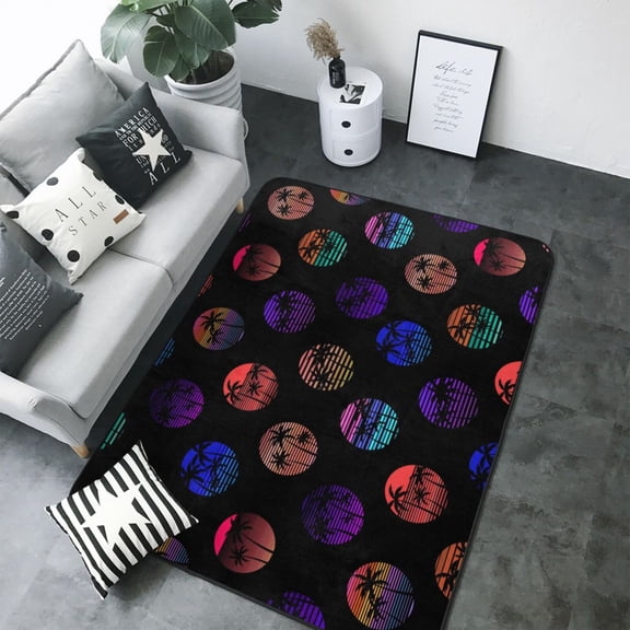 Area Rugs For Living Room Decor - 80s Style Palm Trees Soft Anti Slip Throw Washable Rugs 5x7 For Bedroom, Indoor Carpet For Bedroom Living Room 80x58In