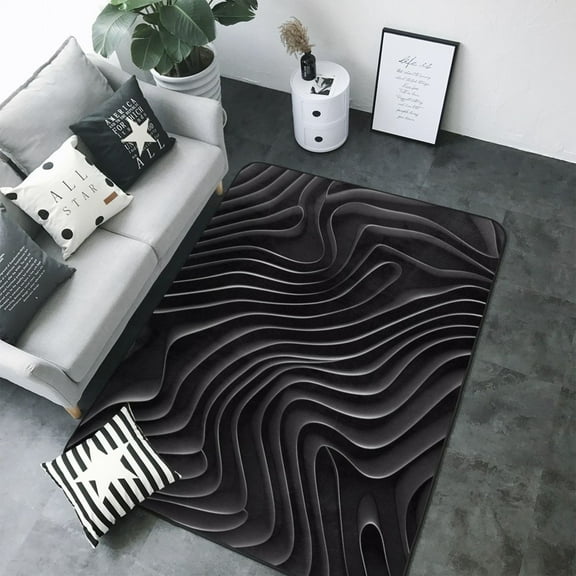 Area Rugs For Living Room Decor - Abstract Black And White Waves Soft Anti Slip Throw Washable Rugs 5x7 For Bedroom, Indoor Carpet For Bedroom Living Room 80x58In