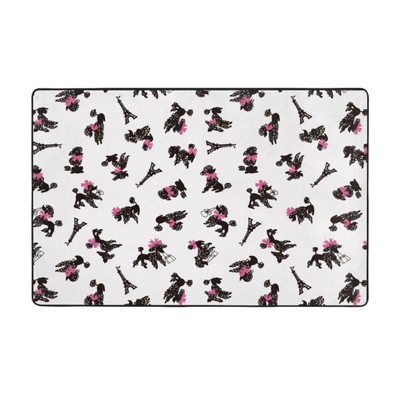 Area Rugs For Living Room Decor - Abstract Cute Poodle Dog Black Anti Slip Throw Washable Rugs 3x5 For Bedroom, Soft Indoor Carpet For Bedroom Living Room 60x39In