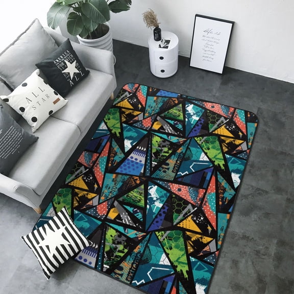Area Rugs For Living Room Decor - Abstract Geometric Collage Graphics Soft Anti Slip Throw Washable Rugs 5x7 For Bedroom, Indoor Carpet For Bedroom Living Room 80x58In