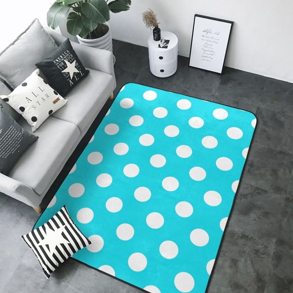 Area Rugs For Living Room Decor - Aqua And White Polka Dot Soft Anti Slip Throw Washable Rugs 5x7 For Bedroom, Indoor Carpet For Bedroom Living Room 80x58In