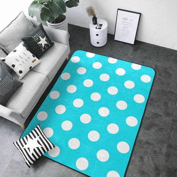 Area Rugs For Living Room Decor - Aqua And White Polka Dot Soft Anti Slip Throw Washable Rugs 5x7 For Bedroom, Indoor Carpet For Bedroom Living Room 80x58In
