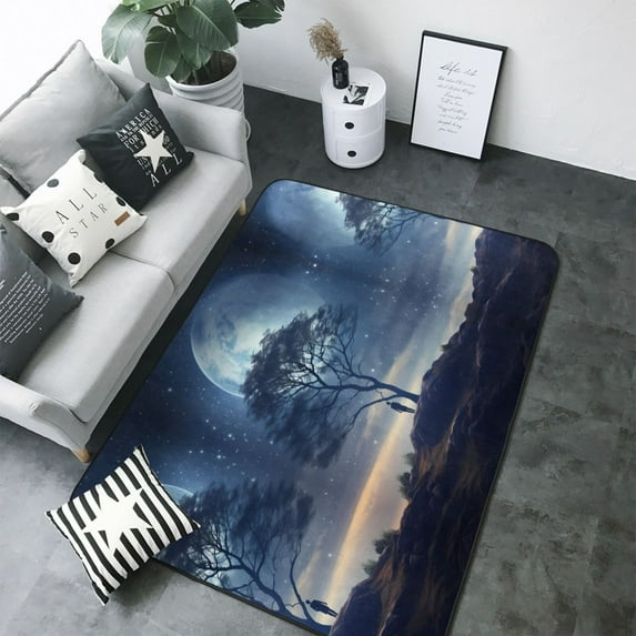 Area Rugs For Living Room Decor - Artistic Tree Moon Starry Sky Soft Anti Slip Throw Washable Rugs 5x7 For Bedroom, Indoor Carpet For Bedroom Living Room 80x58In