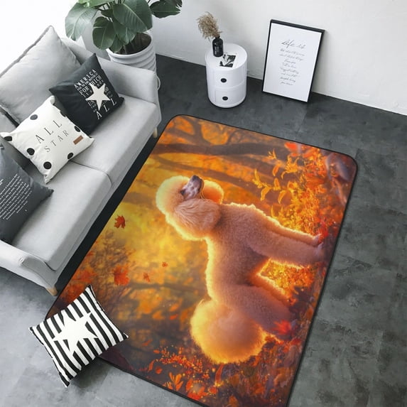 Area Rugs For Living Room Decor - Autumn Maple Leaf Poodle Soft Anti Slip Throw Washable Rugs 5x7 For Bedroom, Indoor Carpet For Bedroom Living Room 80x58In
