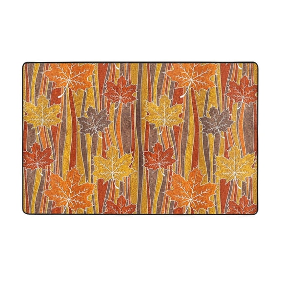 Area Rugs For Living Room Decor - Autumn Maple Leaf Stripes Anti Slip Throw Washable Rugs 3x5 For Bedroom, Soft Indoor Carpet For Bedroom Living Room 60x39In