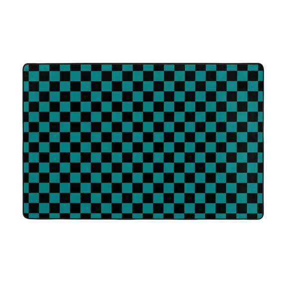 Area Rugs For Living Room Decor - Black And Teal Checkerboard Anti Slip Throw Washable Rugs 3x5 For Bedroom, Soft Indoor Carpet For Bedroom Living Room 60x39In