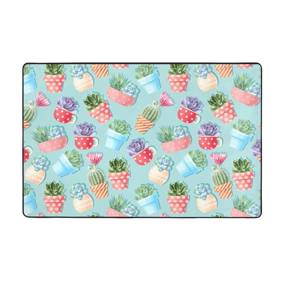 Area Rugs For Living Room Decor - Blue Cactus Potted Plant Anti Slip Throw Washable Rugs 3x5 For Bedroom, Soft Indoor Carpet For Bedroom Living Room 60x39In