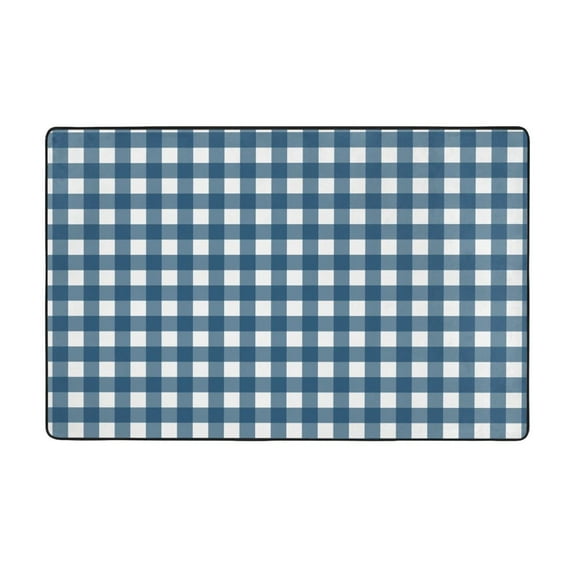 Area Rugs For Living Room Decor - Blue Gingham Check Plaid Anti Slip Throw Washable Rugs 3x5 For Bedroom, Soft Indoor Carpet For Bedroom Living Room 60x39In