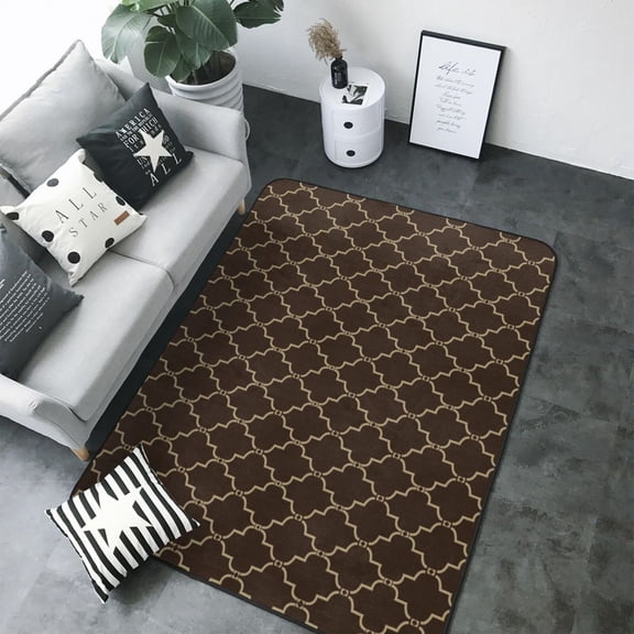 Area Rugs For Living Room Decor - Brown Moroccan Trellis Soft Anti Slip Throw Washable Rugs 5x7 For Bedroom, Indoor Carpet For Bedroom Living Room 80x58In