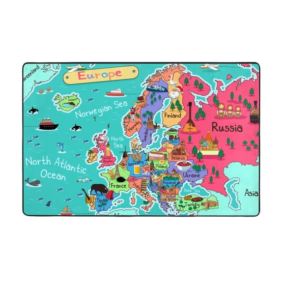 Area Rugs For Living Room Decor - Cartoon Map Of Europe Anti Slip Throw Washable Rugs 3x5 For Bedroom, Soft Indoor Carpet For Bedroom Living Room 60x39In