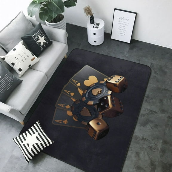 Area Rugs For Living Room Decor - Casino Cards Poker Soft Anti Slip Throw Washable Rugs 5x7 For Bedroom, Indoor Carpet For Bedroom Living Room 80x58In
