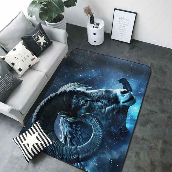 Area Rugs For Living Room Decor - Celestial Ram Night Sky Soft Anti Slip Throw Washable Rugs 5x7 For Bedroom, Indoor Carpet For Bedroom Living Room 80x58In