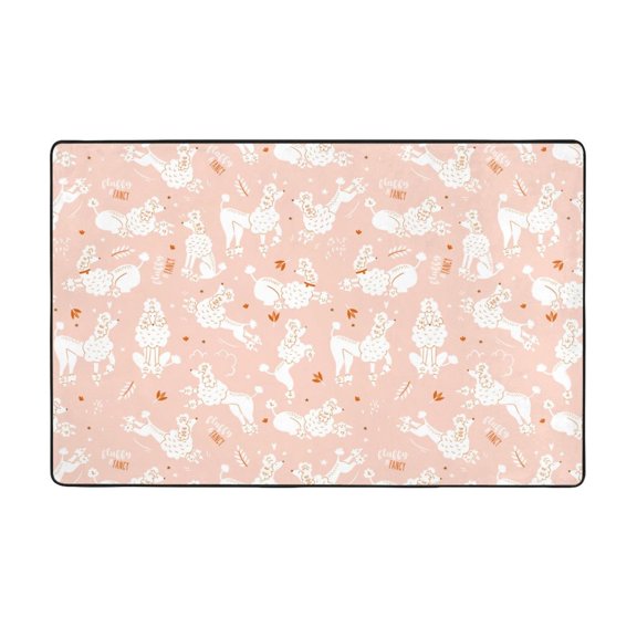 Area Rugs For Living Room Decor - Classic Cute Poodle Dog Pink Anti Slip Throw Washable Rugs 3x5 For Bedroom, Soft Indoor Carpet For Bedroom Living Room 60x39In