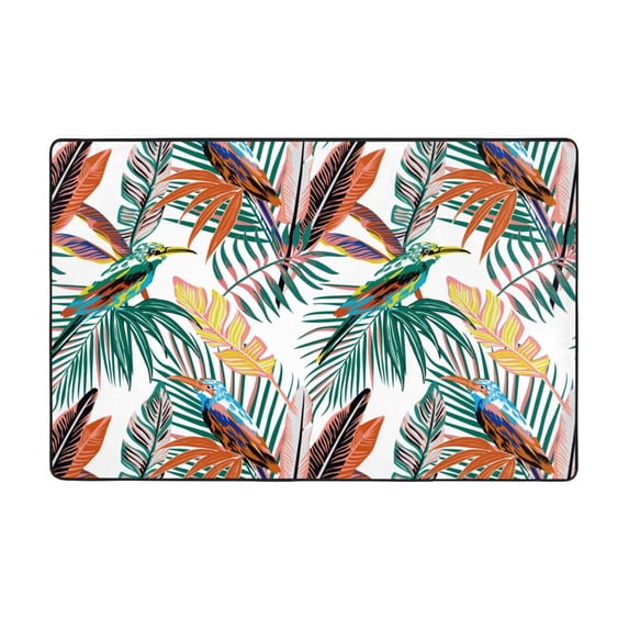 Area Rugs For Living Room Decor - Colorful Bird Palm Leaves Anti Slip Throw Washable Rugs 3x5 For Bedroom, Soft Indoor Carpet For Bedroom Living Room 60x39In