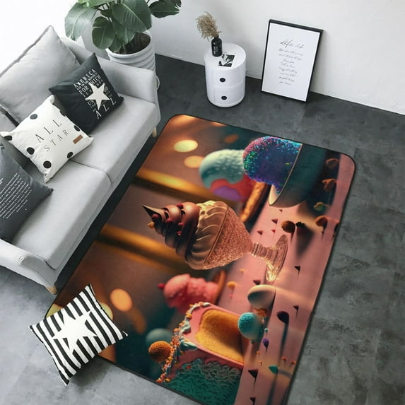 Area Rugs For Living Room Decor - Colorful Cake Ice Cream Soft Anti Slip Throw Washable Rugs 5x7 For Bedroom, Indoor Carpet For Bedroom Living Room 80x58In